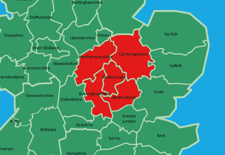 Map of the English counties Keystone Property Works covers